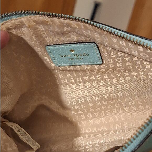 Kate Spade Wristlet Clutch Robin's Egg Blue Leather Pebbled Classic Retro Preppy - Picture 3 of 10